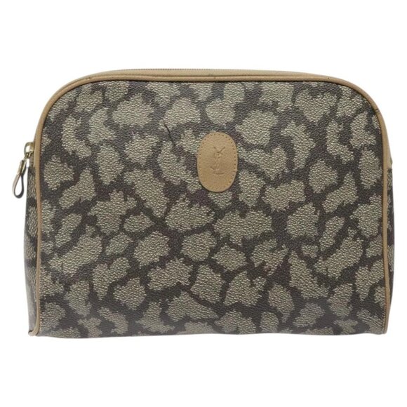 SAINT LAURENT Clutch Bag PVC Brown Gold Auth - Picture 1 of 16